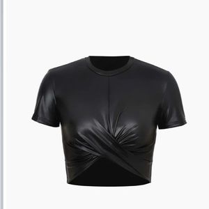 Trendy Micas black vegan leather crop top